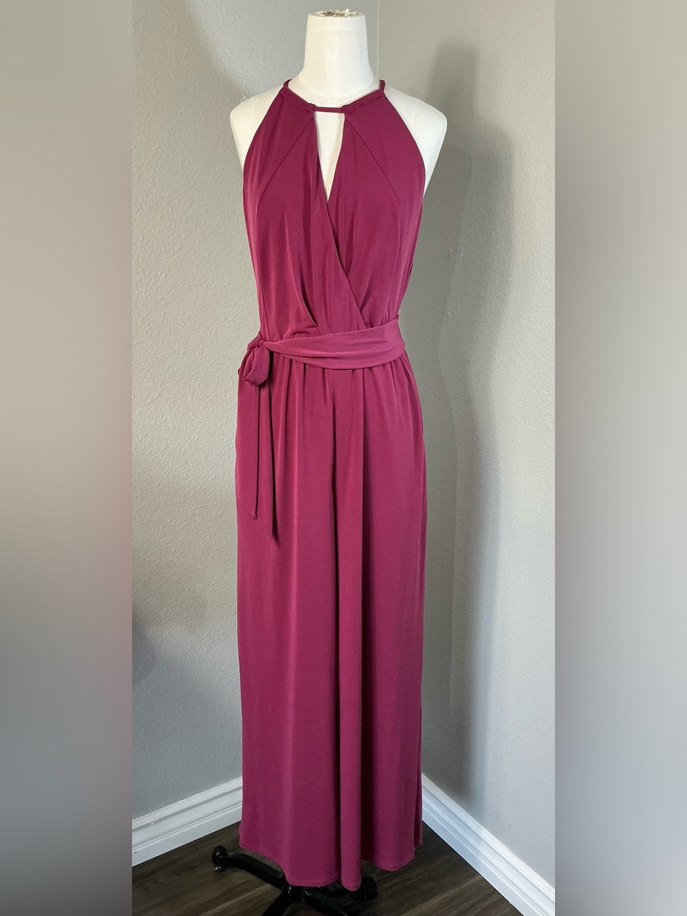 1.STATE Magenta Halter Jumpsuit Size Medium Wide Leg Tie Waist